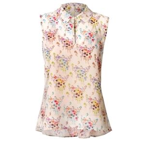 CAbi 5535 Floral Essential Tank Sleeveless‎ Blouse Cream Chiffon Classic Flowy M
